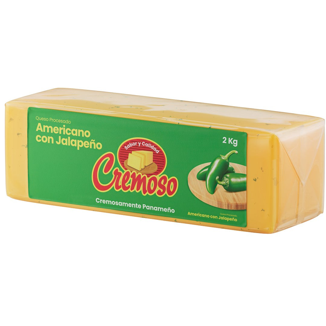 Queso Cremoso Amarillo Americano Jalapeño en Barra 2 Kg