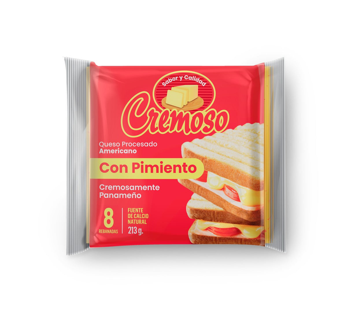 Cremoso Queso Amarillo Tipo Americano Con Pimiento 8 Reb 5 onzas