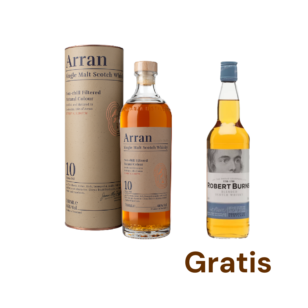 The Arran Single Malt Scotch Whisky 10 Años 700 ml + Robert Burns Blended GRATIS