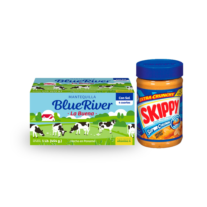 PROMO BLUE RIVER MANTEQUILLA 1 LIBRA BLUE RIVER MANTEQUILLA 1 LIBRA + Skippy Super Chunk