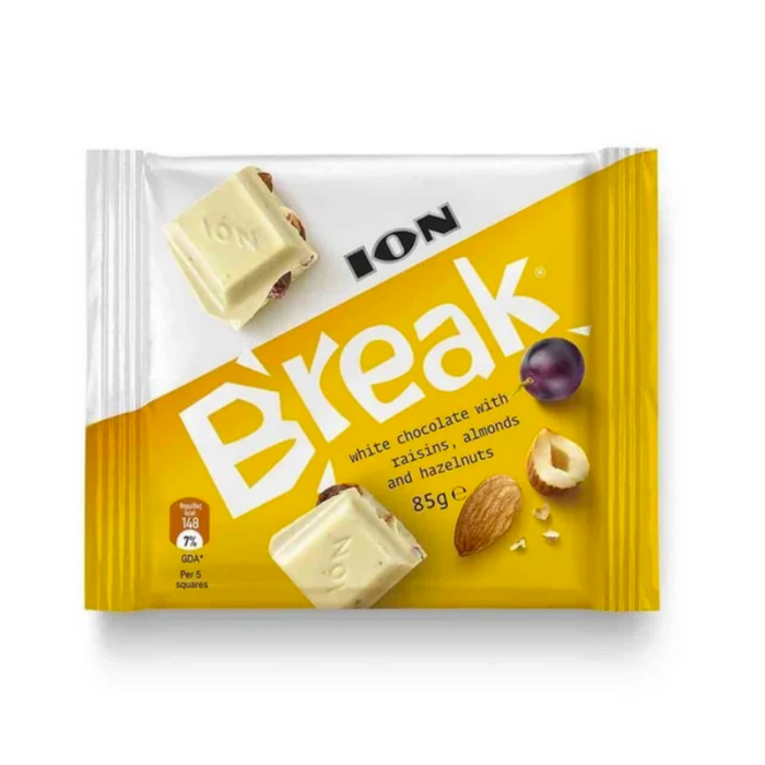 Ion Break Chocolate Blanco Con Pasitas, Almendras Y Avellanas 85 gr